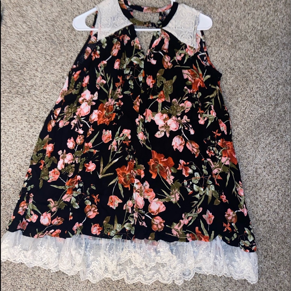 Umgee Floral and Lace Sleeveless Dress